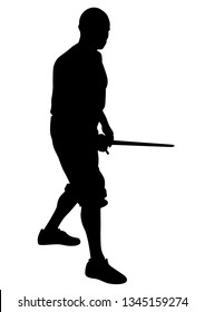 Athletes compete in fencing against a white background