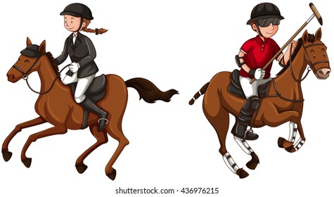 Athletes doing equestrian and polo illustration