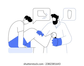 Athletes foot treatment abstract concept vector illustration. Dermatologist deals with sportsman foot treatment, podiatry medicine industry, skin care, fungal diseases abstract metaphor.