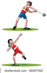 Athletes: hammer thrower and shot putter. Vector illustration