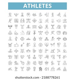 Athletes icons, line symbols, web signs, vector set, isolated illustration