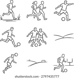 Athletes in mid-air executing overhead kicks in a stylized illustration conveying athletic prowess and competitive spirit for sports marketing.