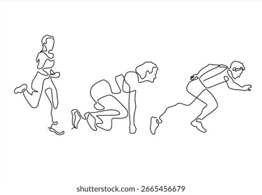 Atletas en movimiento Un dibujo de línea continua. dibujo de línea de icono continuo. Trazo editable. 