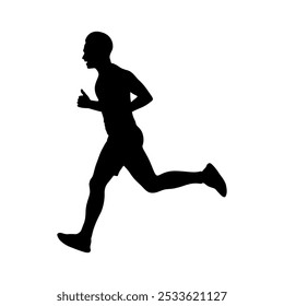 Athletes on running race. Runners silhouettes. Runner athlete run mountain trail vector silhouette.
