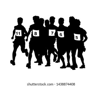 Athletes on running race on white background