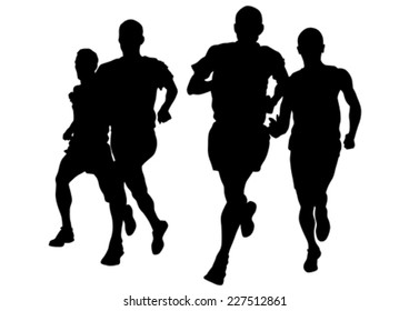 Athletes on running race on white background