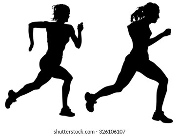 Athletes on running race on white background