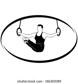 Athletes perform exercises on the rings. Illustration on white background. Summer kinds of sports. Illustration on a sports theme.