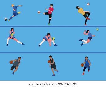 athletes are performing several techniques in their respective fields vector illustration 