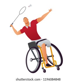 Athletes with physical disabilities. Man Wheelchair badminton.