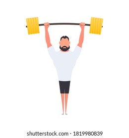 Athletes with raised barbells. Athlete Strong man set Isolated. Vector.