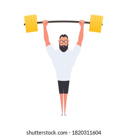 Athletes with raised barbells. Athlete Strong man set Isolated. Vector.