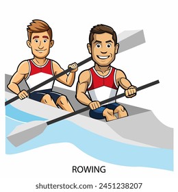 Athletes rowers isolated on white background in cartoon style. Vector illustration.