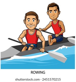 Athletes rowers isolated on white background in cartoon style. Vector illustration.