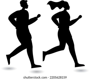 Athletes running isolated vector Silhouettes