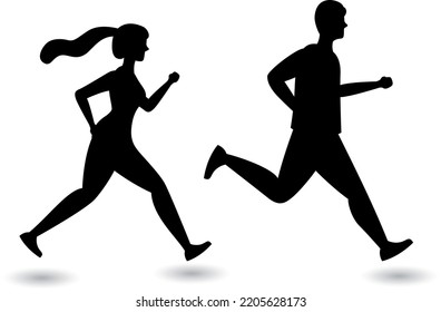 Athletes running isolated vector Silhouettes