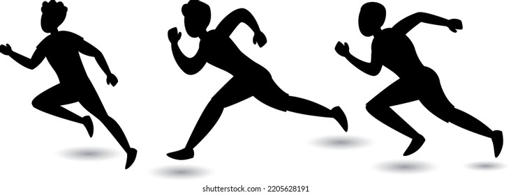 Athletes running isolated vector Silhouettes