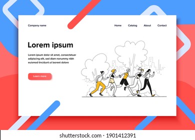 Atletas corriendo maratón. Grupo de personas activas trotando en la ilustración vectorial plana del parque. Actividad, estilo de vida saludable, concepto de ejercicio matutino para banner, diseño de sitio web o página web de aterrizaje