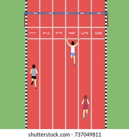 Athletes running on red rubber track vector