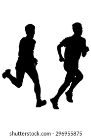 Athletes running on a white background
