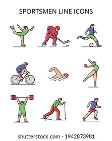 athletes and sports sports. set of vector icons in flat style
