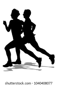Athletes in a sporty uniform running a marathon on a white background