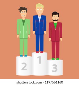 Athletes stand on the podium. Sports podium. Flat design, vector illustration, vector.