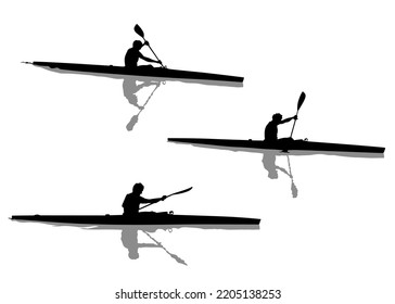 Athletes whit kayak on white background