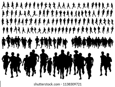 Athletes women nd man in a sporty uniform running a marathon on a white background