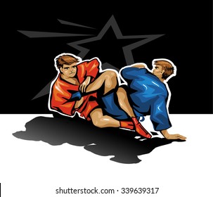 Athletes wrestlers.  Sambo sport. Vector illustration.