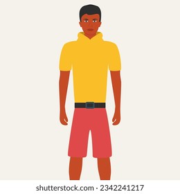 diseño plano de vector adulto atlético. masculino humano atractivo con estilo deportivo fresco. encaja a un chico saludable con el gráfico de pantalones cortos. joven con modelo de pelo rubio diseño plano lirio aislado