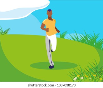 athletic afro man running in the camp