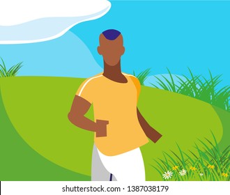 athletic afro man running in the camp