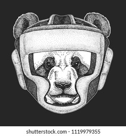 Athletic animal Boxing champion. Print for t-shirt, emblem, logo. Martial arts. Vector illustration with fighter. Sport competition.