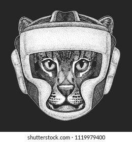 Athletic animal Boxing champion. Print for t-shirt, emblem, logo. Martial arts. Vector illustration with fighter. Sport competition.