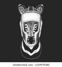 Athletic animal Zebra Horse Boxing champion. Print for t-shirt, emblem, logo. Martial arts. Vector illustration with fighter. Sport competition.