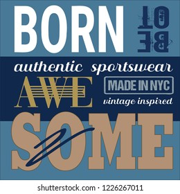 Athletic apparel design. Colege apparel artwork typography in modern style. Vintage warsity typography, t-shirt graphics.