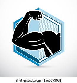 Athletic arm, lifter graphic vector illustration. Fitness workout.