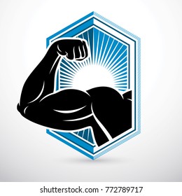 Athletic arm, lifter graphic vector illustration. Fitness workout.