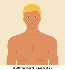 joven modelo atlético atractivo. atleta hombre apuesto o macho sexy sin camisa en el pecho. el cuerpo superior y los músculos del pecho macho. vector de pelo rubio. encaje el vector del cuerpo. diseño plano de ilustración de tipo gay caliente