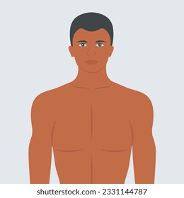 joven modelo atlético atractivo. atleta hombre apuesto o macho sexy sin camisa en el pecho. el cuerpo superior y los músculos del pecho macho. vector de cabello negro. encaje el vector del cuerpo. diseño plano de ilustración de tipo gay caliente