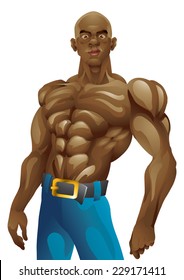 Athletic bald black man posing isolated