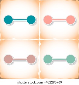 Athletic barbell. Flat sticker with shadow on old paper. Vector illustration