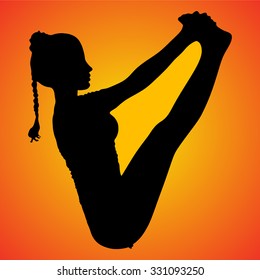 athletic beautiful girl practices yoga, bending in boat pose, Navasana, exercise for abs, hips, spine, flat belly