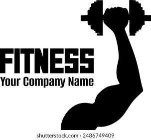Bíceps atlético y mancuerna en el logotipo de la pose flex aislado en la Ilustración vectorial blanca
