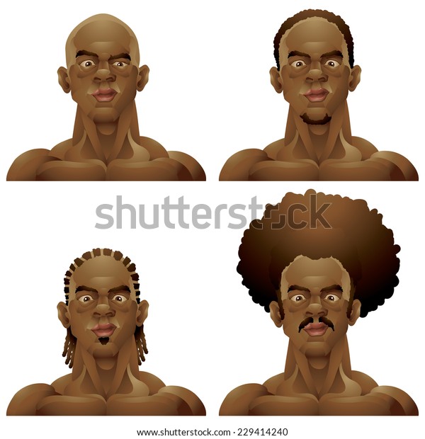 Athletic Black Man Hairstyles Head Set Stock Vector Royalty Free