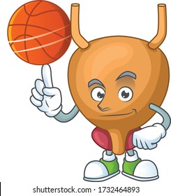 An athletic bladder cartoon design style playing basketball