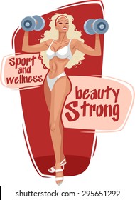 athletic blonde with dumbbells in his hands
