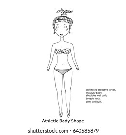 Athletic Body Shape Women Body Type Figure Sketch. Hand Drawn Vector Illustration Isolated on a White Background.