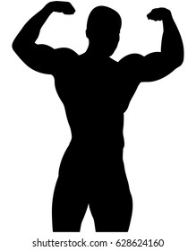 athletic bodybuilder pose double biceps black silhouette